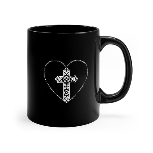 Cross-in-Heart Black Coffee Mug